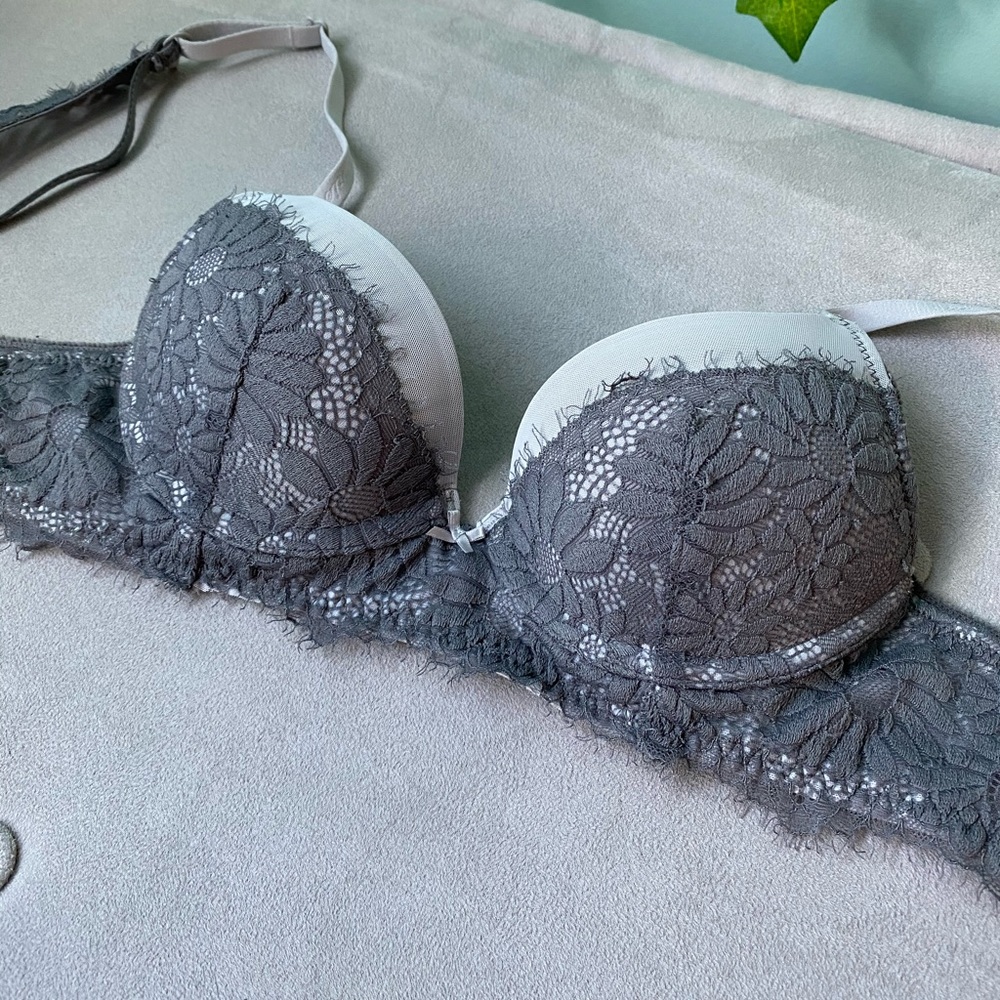 grey lace push up bra